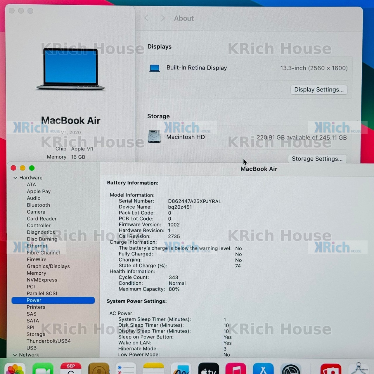 Apple MacBook Air (M1, 2020) MacBook Air (M1, 2020) Space Gray, M1 8-Core CPU, 7-Core GPU, 16GB RAM, 256GB SSD, Used, 1-Month Warranty - Image 4