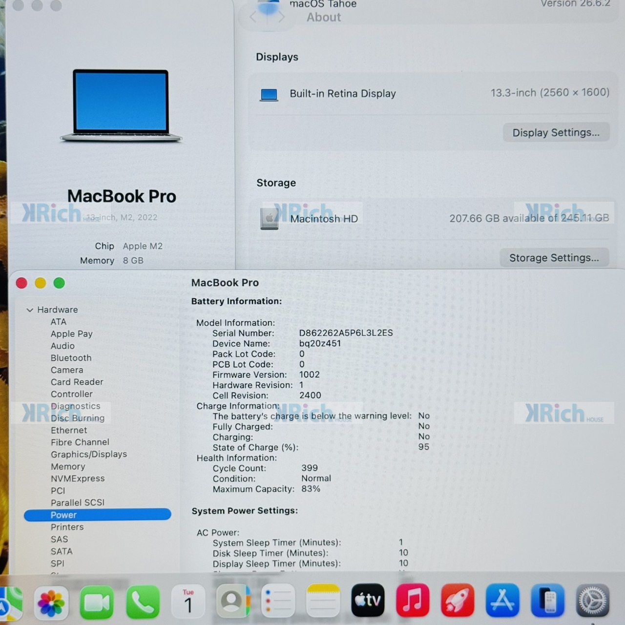 Apple MacBook Pro 13-inch (M2, 2022) MacBook Pro 13-inch (M2, 2022) 8-Core CPU 10-Core GPU 8GB 256GB Silver Used 1-Month Warranty - Image 7