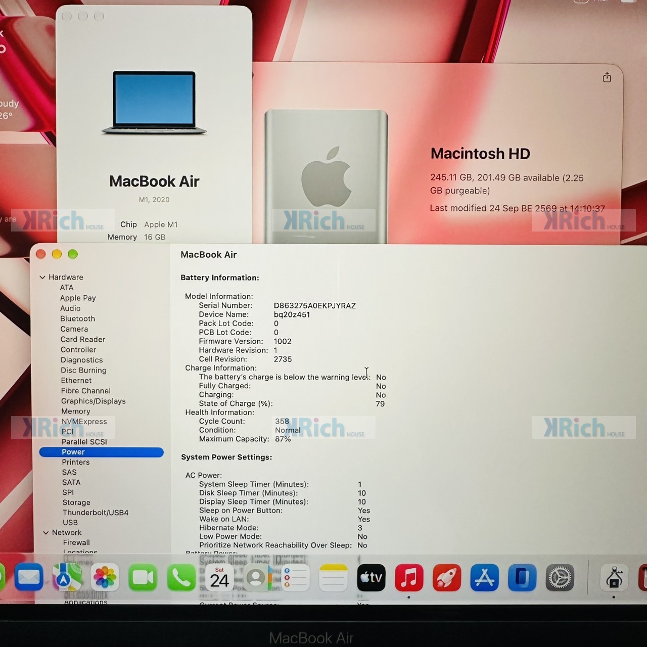 MacBook Air 13-inch (M1, 2020) 8-Core CPU 7-Core GPU 16GB 256GB Space Gray Used 1-Month Store Warranty - Image 3