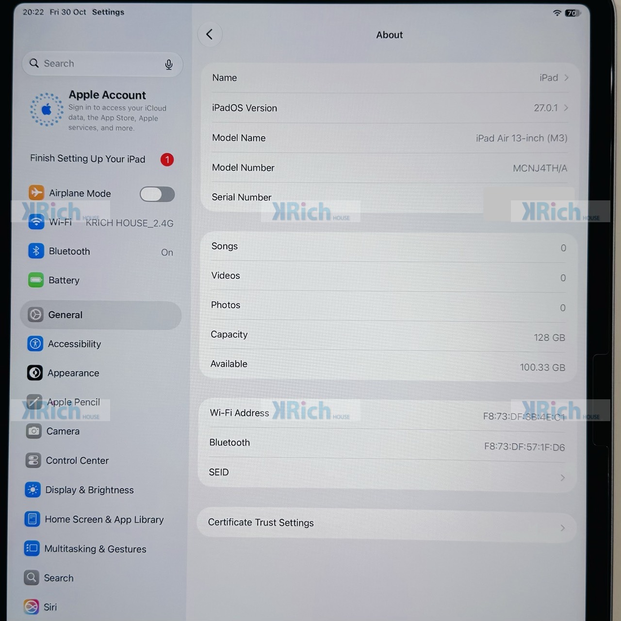 iPad Air 13-inch (M3) 2025 M3 8-Core CPU 9-Core GPU 8GB 128GB Blue Used 1-Month Warranty - Image 8