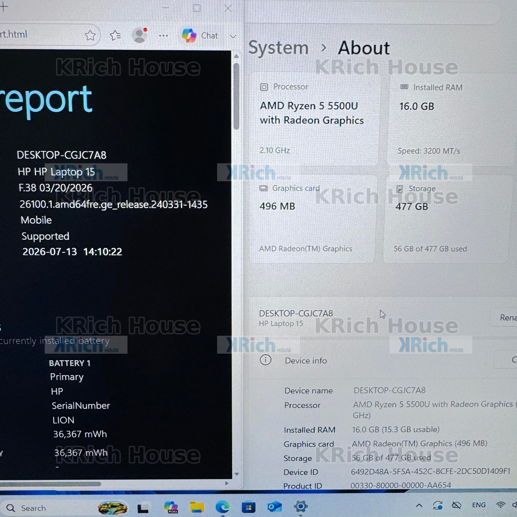 HP Laptop 15s-eq2063AU Ryzen 5 5500U 16GB 512GB SSD 15.6-inch FHD Used 1-Month Warranty - Image 7